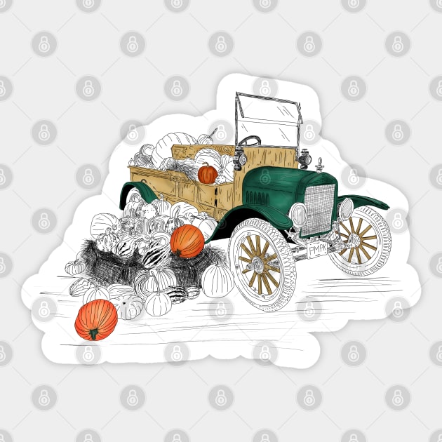 Vintage Car Pumpkin Harvest Sticker by H. R. Sinclair